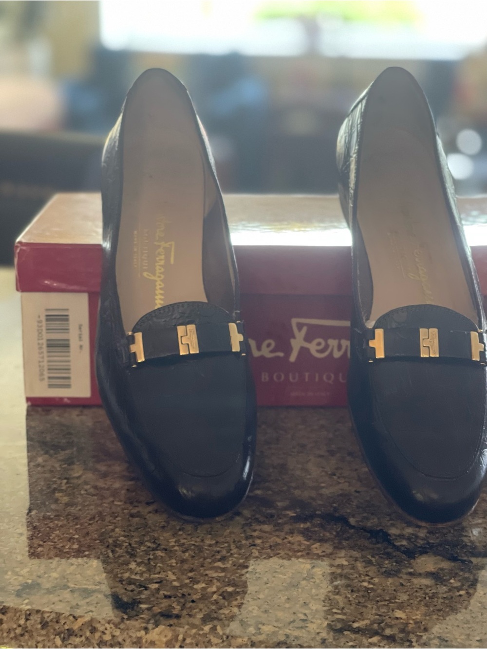 Salvatore Ferragamo Dark Brown-Burgundy Leather Loafers with Gold Hardware